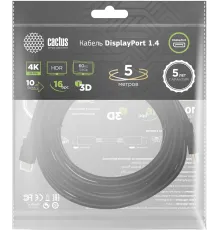 Кабель аудио-видео Cactus CS-DP-DP-1.4-5 DisplayPort (m)/DisplayPort (m) 5м. позолоч.конт. черный