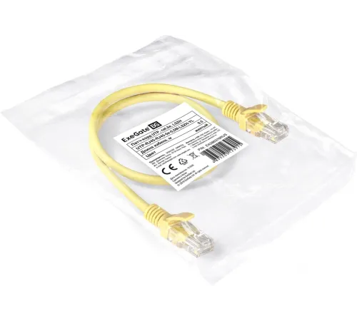 Патч-корд ExeGate EX286376RUS UTP-RJ45-RJ45-5e-0,5M-LSZH-YL, UTP, cat.5e, LSZH, 0.5м, желтый