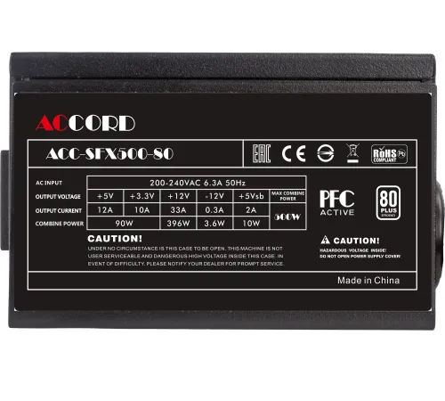 Блок питания Accord SFX 500W ACC-SFX500-80 24pin APFC 80mm fan 3xSATA RTL Блок питания Accord SFX 500W ACC-SFX500-80 24pin APFC 80mm fan 3xSATA RTL
