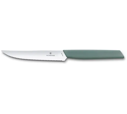 Нож кухонный Victorinox Swiss Modern (6.9006.12W43) стальной столовый для стейка лезв.120мм серрейт. заточка шалфей Нож кухонный Victorinox Swiss Modern (6.9006.12W43) стальной столовый для стейка лезв.120мм серрейт. заточка шалфей