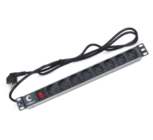 Cabeus PDU-8P-2EU Блок евророзеток для 19" шкафов, горизонтальный, 8 розеток, 16 A, выключатель, шнур 2м, алюминиевый корпус, немецкий стандарт (PDU-8P-2EU)