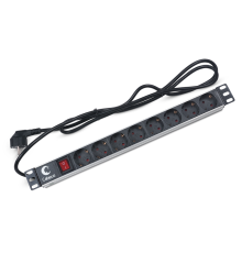 Cabeus PDU-8P-2EU Блок евророзеток для 19" шкафов, горизонтальный, 8 розеток, 16 A, выключатель, шнур 2м, алюминиевый корпус, немецкий стандарт (PDU-8P-2EU)