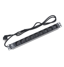 Cabeus PDU-9P-2EU Блок евророзеток для 19" шкафов, горизонтальный, 9 розеток, 16 A, без выключателя, шнур 2м, алюминиевый корпус, немецкий стандарт (PDU-9P-2EU)