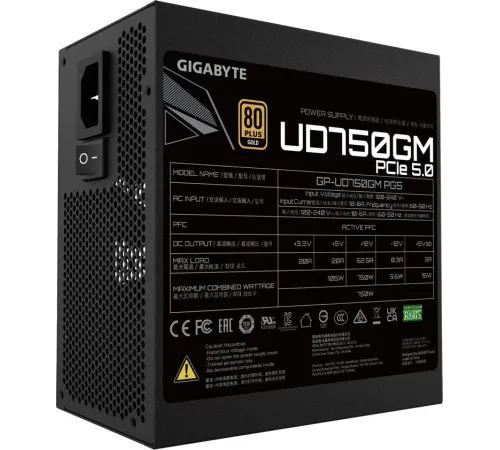 Блок питания Gigabyte ATX 750W GP-UD750GM PG5 80+ gold (20+4pin) APFC 120mm fan 8xSATA Cab Manag RTL