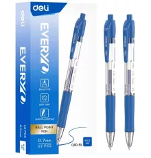 Ручка шариков. автоматическая Deli Every EQ60-BL прозрачный/синий d=0.7мм син. черн. кругл. резин. манжета