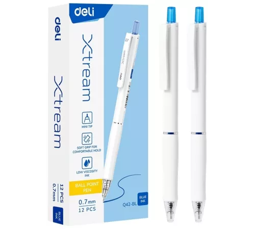 Ручка шариков. автоматическая Deli Xtream EQ42-BL белый/белый d=0.7мм син. черн. кругл. резин. манжета