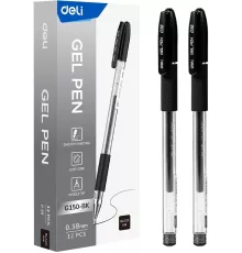 Ручка гелев. Deli EG150-BK прозрачный d=0.38мм черн. черн. игловидный пиш. наконечник резин. манжета
