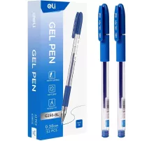 Ручка гелев. Deli EG150-BL прозрачный d=0.38мм син. черн. игловидный пиш. наконечник резин. манжета
