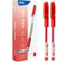 Ручка гелев. Deli EG150-RD прозрачный d=0.38мм красн. черн. игловидный пиш. наконечник резин. манжета