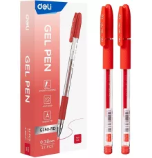 Ручка гелев. Deli EG150-RD прозрачный d=0.38мм красн. черн. игловидный пиш. наконечник резин. манжета