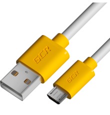GCR Кабель 2.0m MicroUSB, белый, желтые коннекторы, быстрая зарядка, 28/24 AWG Кабель Greenconnect 2 м (GCR-53223)