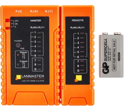 Тестер Тестер витой пары с индикаторами, с определением POE (LAN-TST-WRM-310-POE)