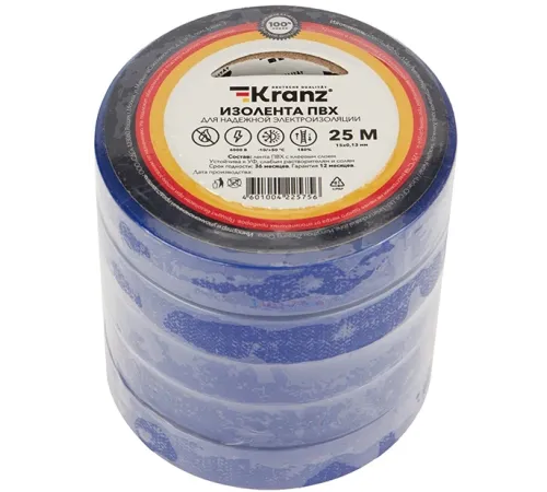 Изолента Kranz KR-09-2105 ш.15мм 25м синий (упак.:1шт) Изолента Kranz KR-09-2105 ш.15мм 25м синий (упак.:1шт)