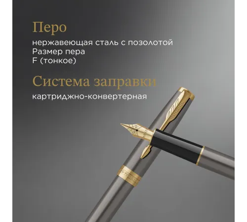 Ручка перьев. Parker Sonnet Grey Core GT (2213680) F подар.кор.
