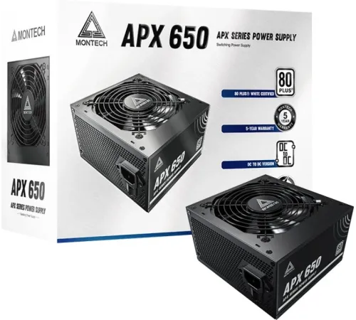 Блок питания Montech ATX 650W APX 650 80 PLUS WHITE (20+4pin) APFC 120mm fan 6xSATA Cab Manag RTL