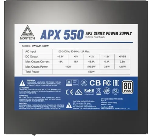 Блок питания Montech ATX 550W APX 550 80 PLUS WHITE (20+4pin) APFC 120mm fan 6xSATA Cab Manag RTL Блок питания Montech ATX 550W APX 550 80 PLUS WHITE (20+4pin) APFC 120mm fan 6xSATA Cab Manag RTL