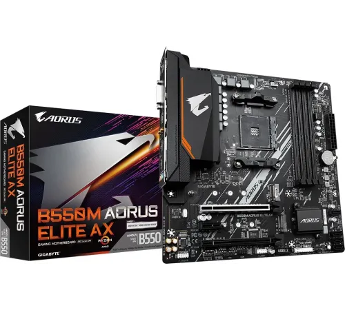 Материнская плата Gigabyte B550M AORUS ELITE AX Soc-AM4 AMD B550 4xDDR4 mATX AC`97 8ch(7.1) GbLAN RAID+DVI+HDMI
