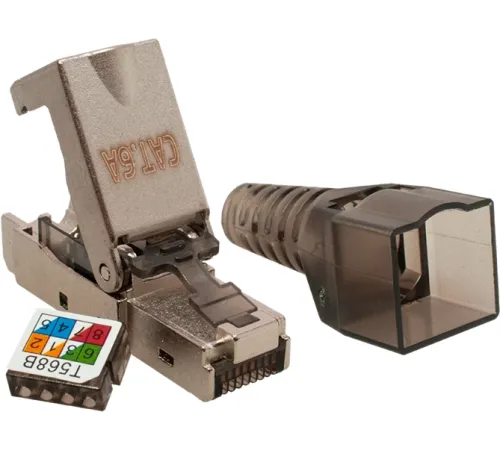 Коннектор Suprlan (10-0240-1) STP кат.6A RJ45 серый (упак.:1шт) Коннектор Suprlan (10-0240-1) STP кат.6A RJ45 серый (упак.:1шт)