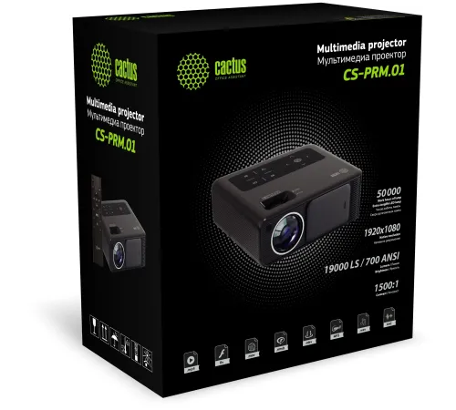 Проектор Cactus CS-PRM.01WT.Full HD LCD 19000Lm LS 700Lm ANSI (1920x1080) 2500:1 ресурс лампы:50000часов 2xUSB typeA 2xHDMI 1.8кг Проектор Cactus CS-PRM.01WT.Full HD LCD 19000Lm LS 700Lm ANSI (1920x1080) 2500:1 ресурс лампы:50000часов 2xUSB typeA 2xHDMI 1.8кг