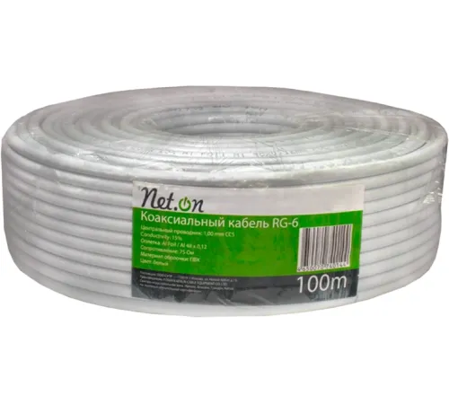 Кабель коаксиальный NetOn CCS 109L RG-6 PVC внутренний 100м желтый