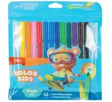 Фломастеры Deli EC161-12 Color Kids круг. конический пиш. наконечник Вентилируемый 12цв. пакет с европодвесом