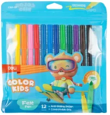 Фломастеры Deli EC161-12 Color Kids круг. конический пиш. наконечник Вентилируемый 12цв. пакет с европодвесом