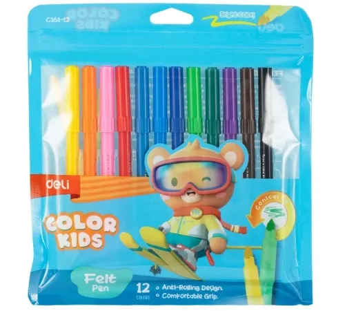 Фломастеры Deli EC161-12 Color Kids круг. конический пиш. наконечник Вентилируемый 12цв. пакет с европодвесом