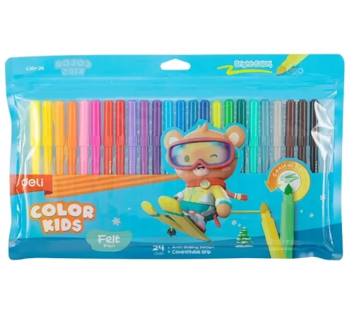 Фломастеры Deli EC161-24 Color Kids круг. конический пиш. наконечник Вентилируемый 24цв. пакет с европодвесом