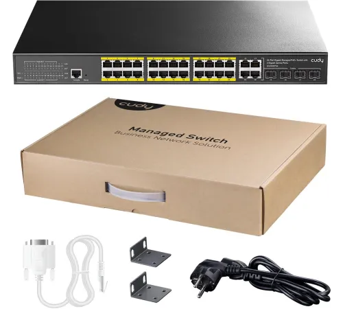 Коммутатор Cudy GS2028PS4-400W (L2) 28x1Гбит/с 4xКомбо(1000BASE-T/SFP) 24PoE 400W управляемый