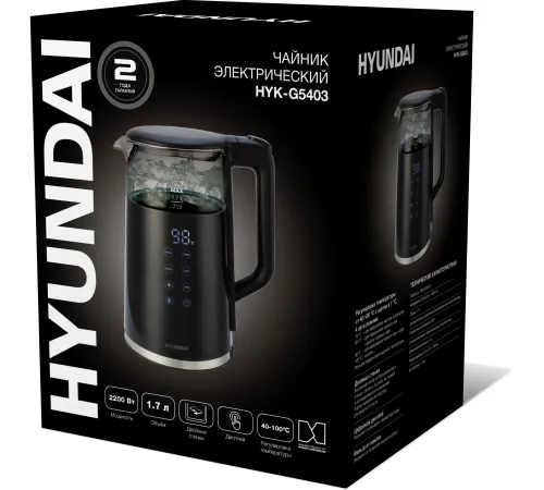 Чайник электрический Hyundai HYK-G5403 1.7л. 2200Вт черный корпус: стекло Чайник электрический Hyundai HYK-G5403 1.7л. 2200Вт черный корпус: стекло