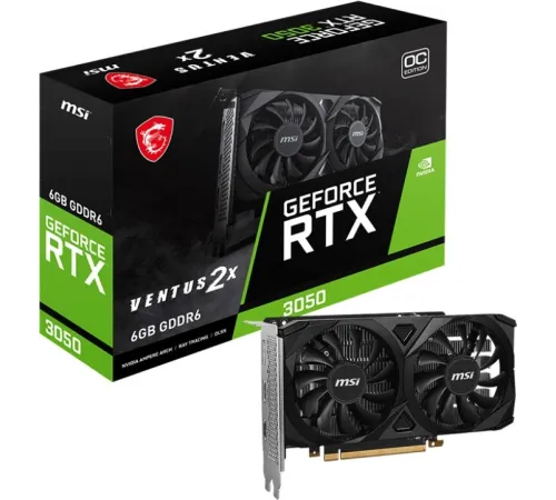 Видеокарта MSI PCI-E 4.0 RTX 3050 VENTUS 2X E 6G OC NVIDIA GeForce RTX 3050 6Gb 96bit GDDR6 1492/14000 HDMIx2 DPx1 HDCP Ret