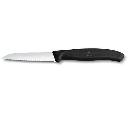 Нож кухонный Victorinox Swiss Classic (6.7433) стальной для овощей лезв.80мм серрейт. заточка черный Нож кухонный Victorinox Swiss Classic (6.7433) стальной для овощей лезв.80мм серрейт. заточка черный
