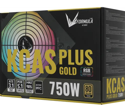 Блок питания Formula ATX 750W AC KCAS PLUS GOLD 750W RGB 80+ gold (20+4pin) APFC 120mm fan color LED 8xSATA RTL