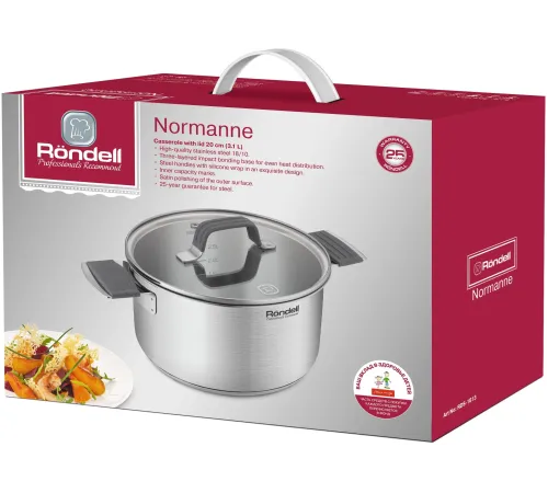 Кастрюля Rondell Normanne RDS-1813 3.1л. d=20см (с крышкой) стальной Кастрюля Rondell Normanne RDS-1813 3.1л. d=20см (с крышкой) стальной