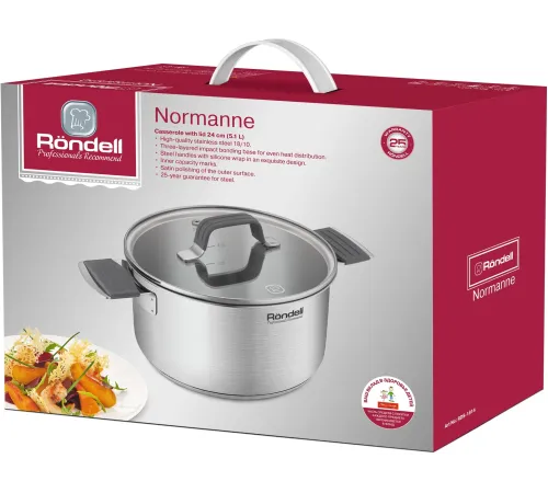 Кастрюля Rondell Normanne RDS-1814 5.1л. d=24см (с крышкой) стальной Кастрюля Rondell Normanne RDS-1814 5.1л. d=24см (с крышкой) стальной