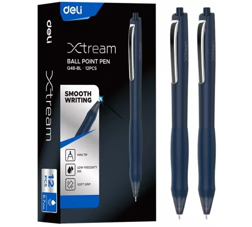 Ручка шариков. автоматическая Deli Xtream EQ48-BL d=0.7мм син. черн. кругл. резин. манжета