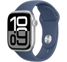 Смарт-часы Apple Watch Series 10 A2997 42мм OLED корп.серебристый Sport Band рем.синий разм.брасл.:S/M (MWWA3LW/A)