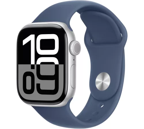 Смарт-часы Apple Watch Series 10 A2997 42мм OLED корп.серебристый Sport Band рем.синий разм.брасл.:S/M (MWWA3LW/A)