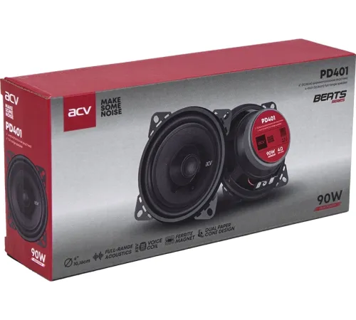 Колонки автомобильные ACV PD-401 BEATS (без решетки) 90Вт 88дБ 4Ом 10см (4дюйм) (ком.:2кол.) коаксиальные однополосные Колонки автомобильные ACV PD-401 BEATS (без решетки) 90Вт 88дБ 4Ом 10см (4дюйм) (ком.:2кол.) коаксиальные однополосные