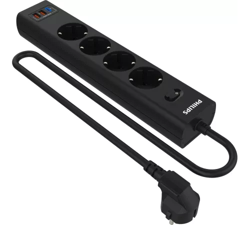 Сетевой фильтр Philips CHP4346BA/51 2м (4 розетки) черный (коробка)