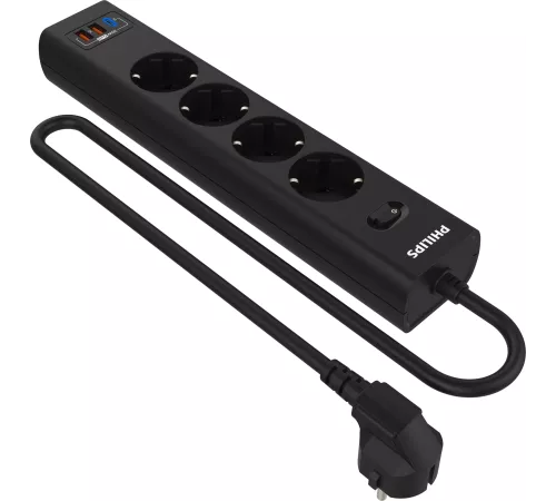 Сетевой фильтр Philips CHP8246BB/51 3м (4 розетки) черный (коробка)