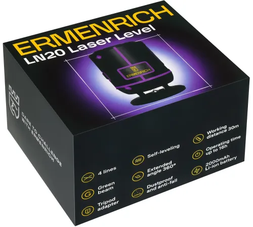 Уровень лазер. Ermenrich LN20 2кл.лаз. 550нм цв.луч. зеленый 4луч. (84087) Уровень лазер. Ermenrich LN20 2кл.лаз. 550нм цв.луч. зеленый 4луч. (84087)