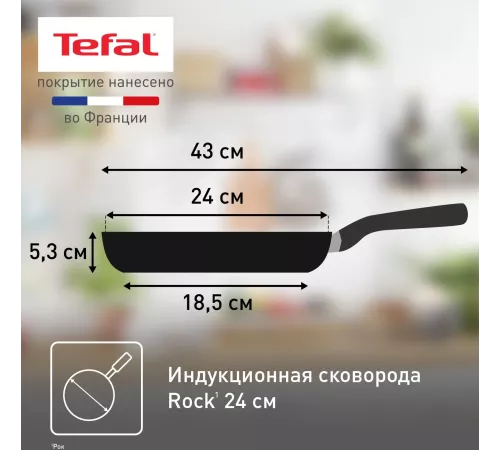 Сковорода Tefal Rock 4235124 круглая 24см покрытие: антипригарное ручка несъемная (без крышки) черный (9100054293)