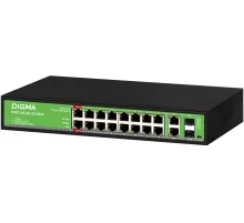 Коммутатор Digma DSP216G-2G-2S-R300 (L2) 18x1Гбит/с 2SFP 16PoE 16PoE+ 2PoE++ 300W неуправляемый