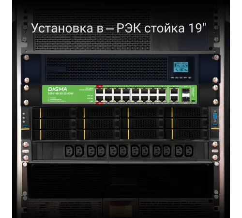 Коммутатор Digma DSP216G-2G-2S-R300 (L2) 18x1Гбит/с 2SFP 16PoE 16PoE+ 2PoE++ 300W неуправляемый