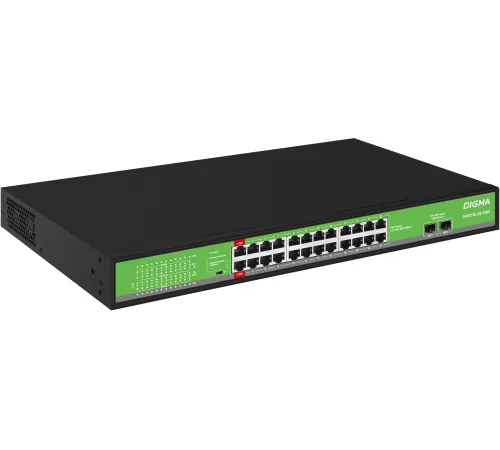 Коммутатор Digma DSP224G-2S-R400 (L2) 24x1Гбит/с 2SFP 24PoE 24PoE+ 2PoE++ 400W неуправляемый Коммутатор Digma DSP224G-2S-R400 (L2) 24x1Гбит/с 2SFP 24PoE 24PoE+ 2PoE++ 400W неуправляемый
