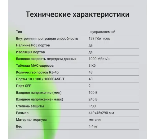 Коммутатор Digma DSP248G-2S-R800 DSP248G-2S-R800 V1 (L2) 48x1Гбит/с 2SFP 48PoE 48PoE+ 4PoE++ 800W неуправляемый Коммутатор Digma DSP248G-2S-R800 DSP248G-2S-R800 V1 (L2) 48x1Гбит/с 2SFP 48PoE 48PoE+ 4PoE++ 800W неуправляемый