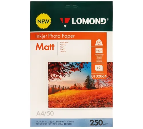Фотобумага LOMOND 250 г/м2 А4 односторонняя матовая 50 л. Фотобумага LOMOND 250 г/м2 А4 односторонняя матовая 50 л.