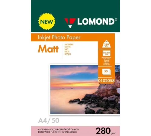 Фотобумага LOMOND 280 г/м2 А4 односторонняя матовая 50 л. Фотобумага LOMOND 280 г/м2 А4 односторонняя матовая 50 л.