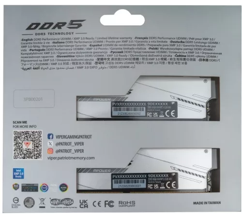 Память DDR5 2x16GB 8000MHz Patriot PVXR532G80C38KM Viper Xtreme 5 RGB RTL PC5-60800 CL38 DIMM 288-pin 1.45В Ret
